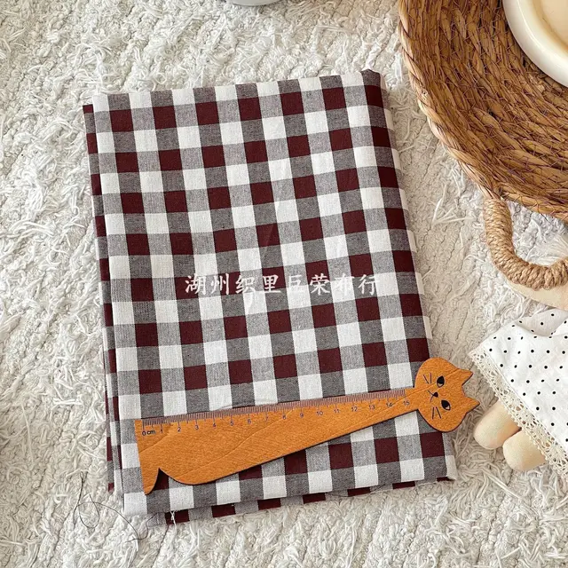 145x50cm Coffee Color Cotton Fabric Woven Check Cloth for Women Clothing Bags Hair Accessories Sewing Cloth 4
