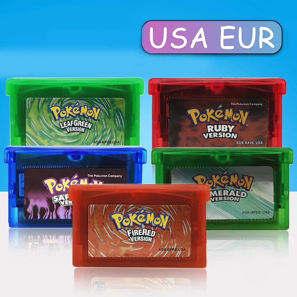 Pokemon Series GBA Game 32-Bit Video Game Cartridge Console Card Ruby FireRed Sapphire Emerald LeafGreen USA Version for GBA NDS