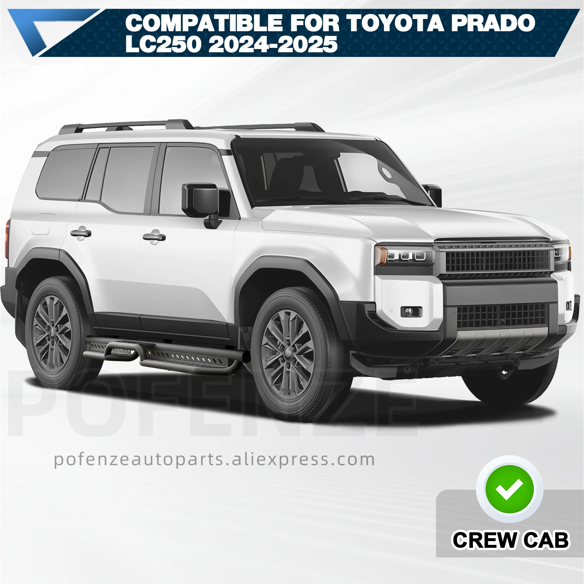 Two Raised 2-Step Running Boards for 2024-2025 Toyota Land Cruiser Prado LC250, Accesorios Toyota, Toyota Land Cruiser lc250