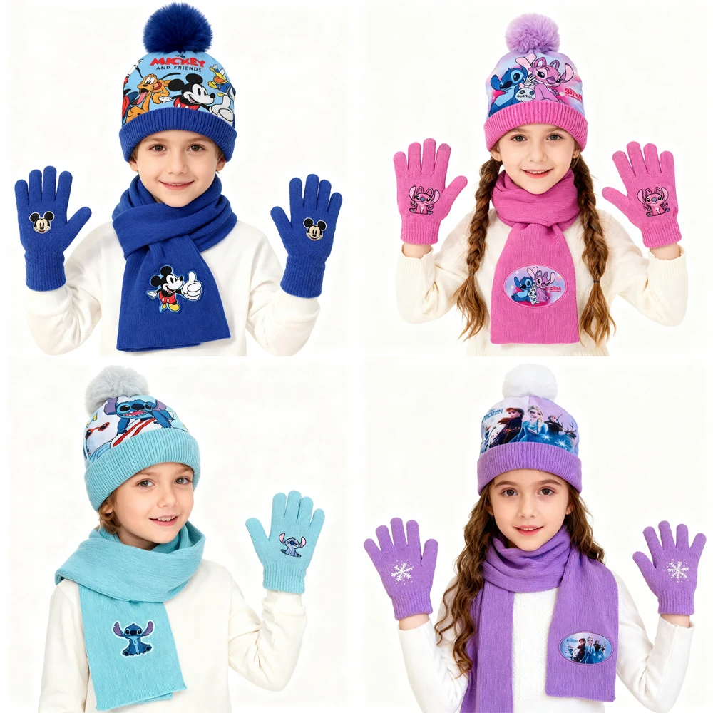 

Knit Stitch Hat 3pcs Cartoon Embroidered Benie Cap Cute Unisex Warm Stretchy Hats Gift for Baby Kids Outdoor Thermal Caps 2-8T