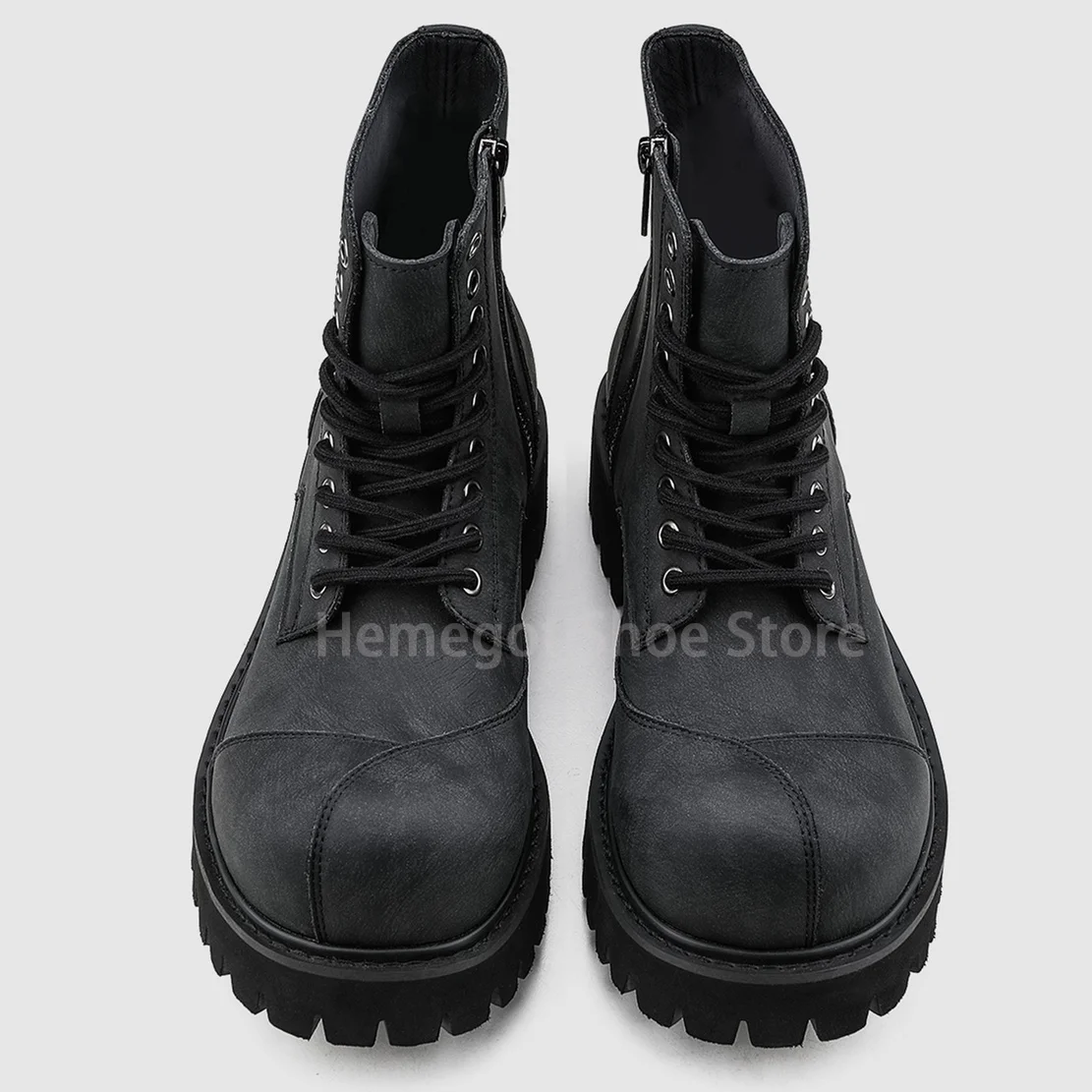 Thick Soled Round Toe Boots for Men High Top Lace-Up High Quality Booties Males Breathable and Comfortable Outdoor Casual Shoes