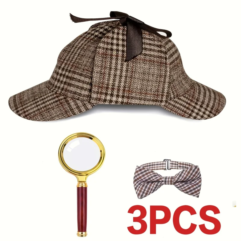 3/13/11pcs Detective Costume Accessory Set  Hat Necktie Magnifying Glass Beard Halloween Christmas Party Props Kit