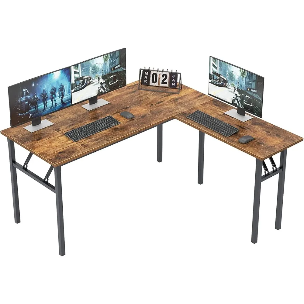

L-Shaped Desk Computer Desk with Mainframe Multifunctional Computer Table Workstation, Rustic Brown