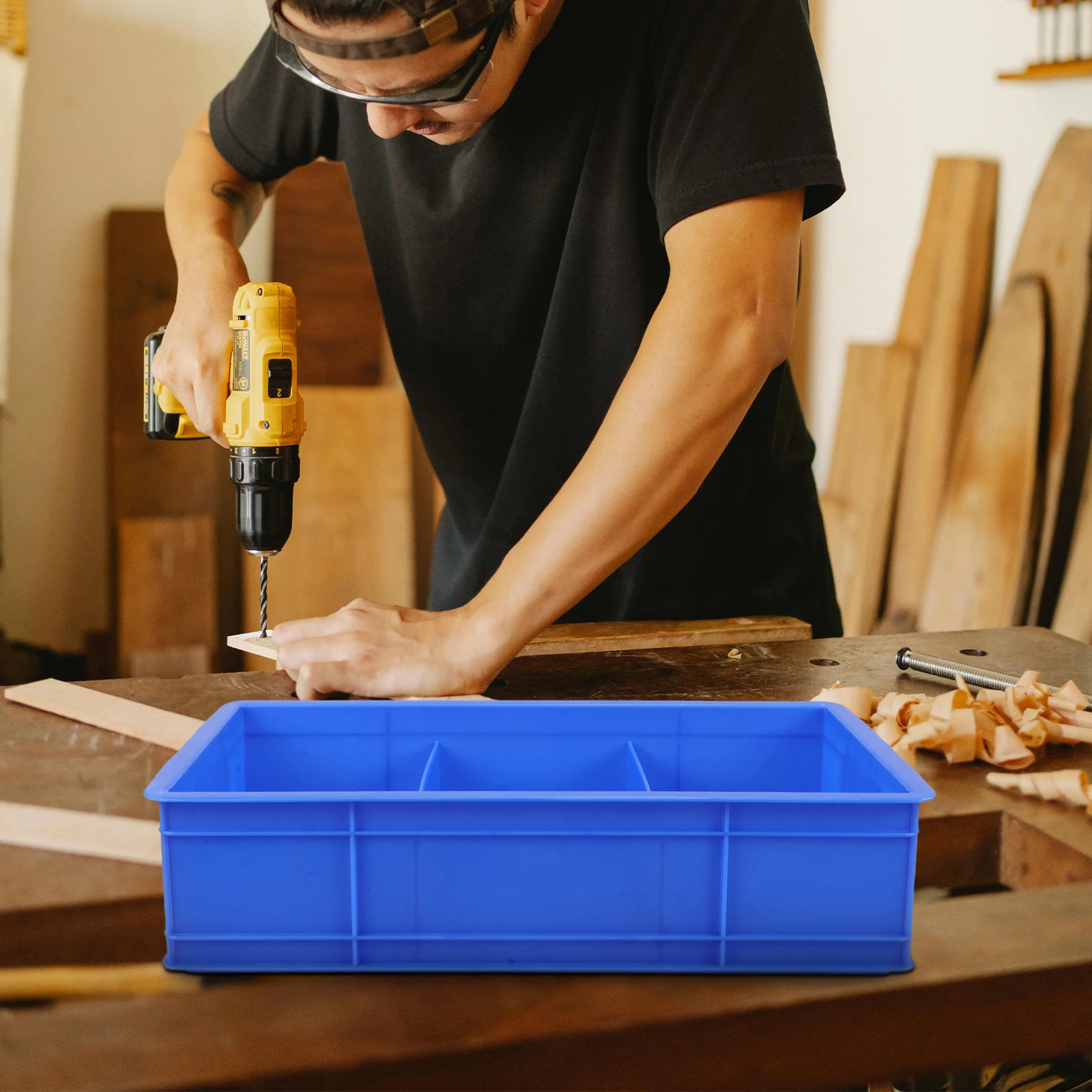 

Plastic Parts Box 3 Compartments 35x20 Blue Lid Screw Organizer Case Storage Container for Tools Nuts Hardware Portable