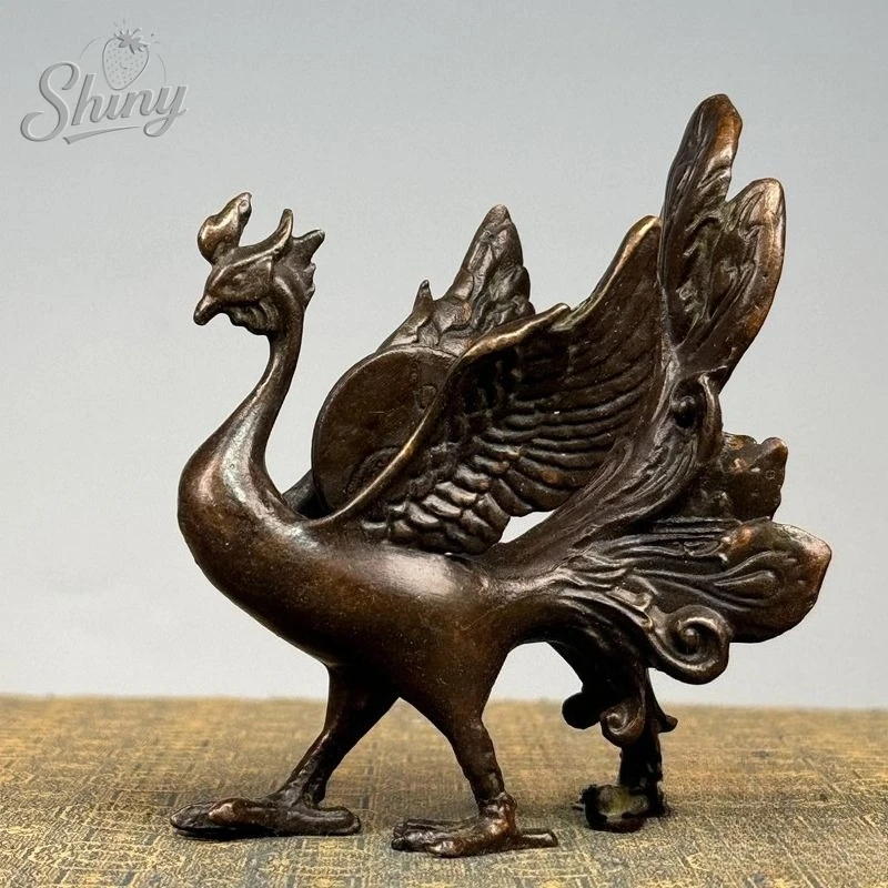 

Antique Copper Phoenix Statue Hand-carved Rui Beast Sculpture Feng Shui Wealth Attracting Ornament Living Room Decorations