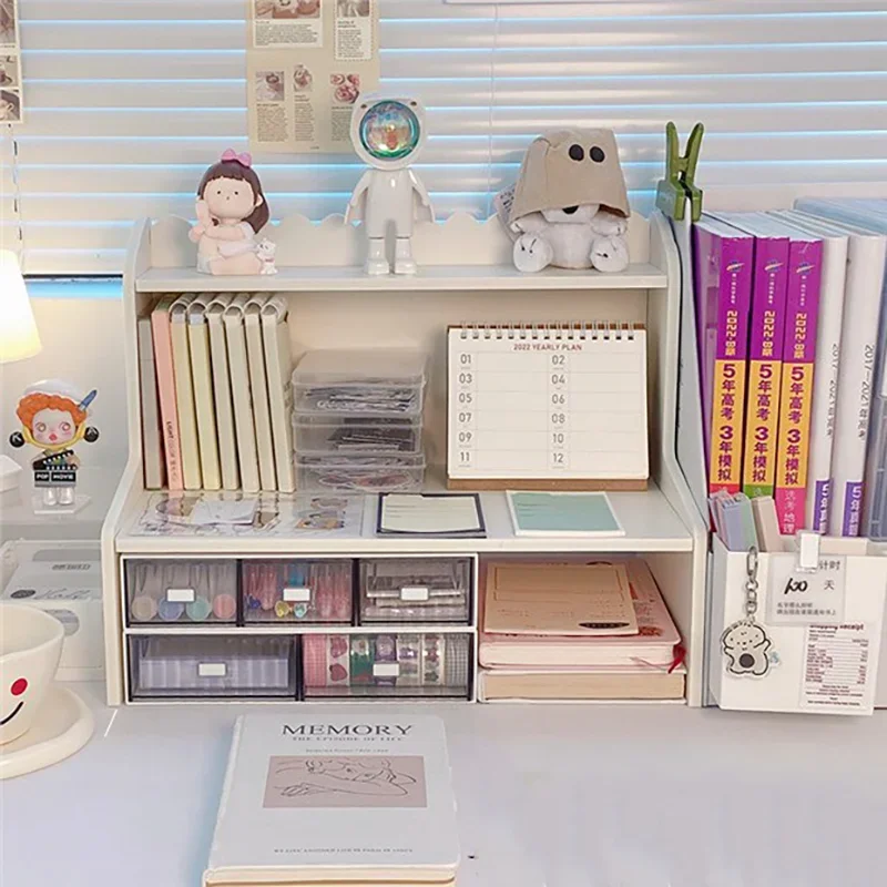 Desk Shelf Desktop Office Storage Multi-layer Cute Simple Arrangement Rack Student White Desk Stationery Organizer