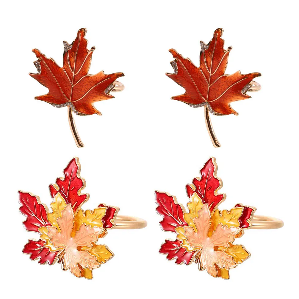 

4pcs Napkin Rings Maple Leaf Table Decor Thanksgiving Party Supplies Zinc Alloy Napkin Holders Farmhouse Home Restaurant Hotel