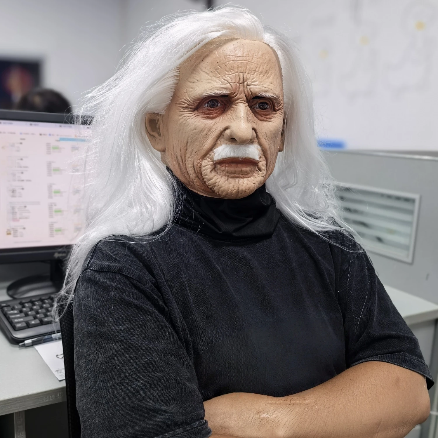 Mannen realistisch volledig hoofd latex masker met baard lang wit haar Halloween kostuum partij prop oude man cosplay hoofddeksel