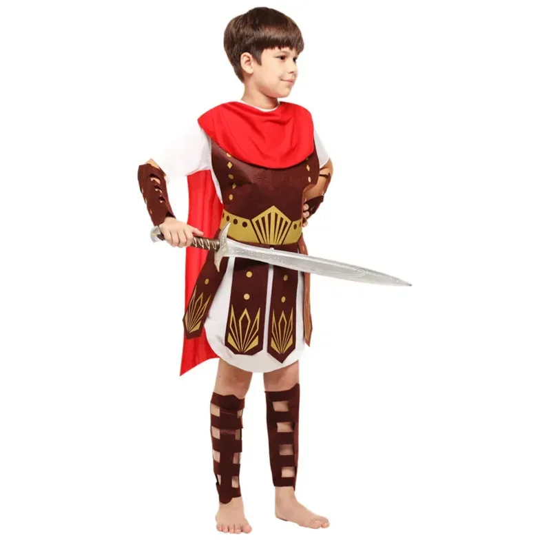 New 2025 Child Greek Roman Warrior Gladiator Costume Boys Knight Julius Caesar Cosplay Halloween Party Carnival Mardi Gra wat160