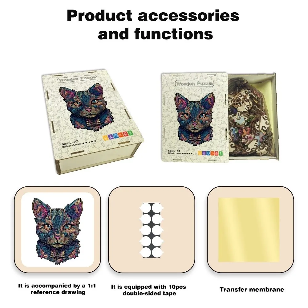 108/178 Pcs Creative 2 Size Cat Jigsaw Puzzle Unique Montessori Thinking Wooden Puzzle Challenging Brain Games Puzzle Education