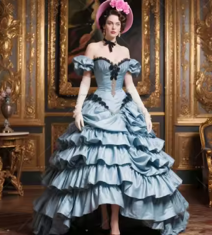 Glamorous Blue Victorian Evening Dress 2026 Off Shoulder Tiered Fairy-tale Prom Dress Lace Baroque Formal Stage Party Gown Retro