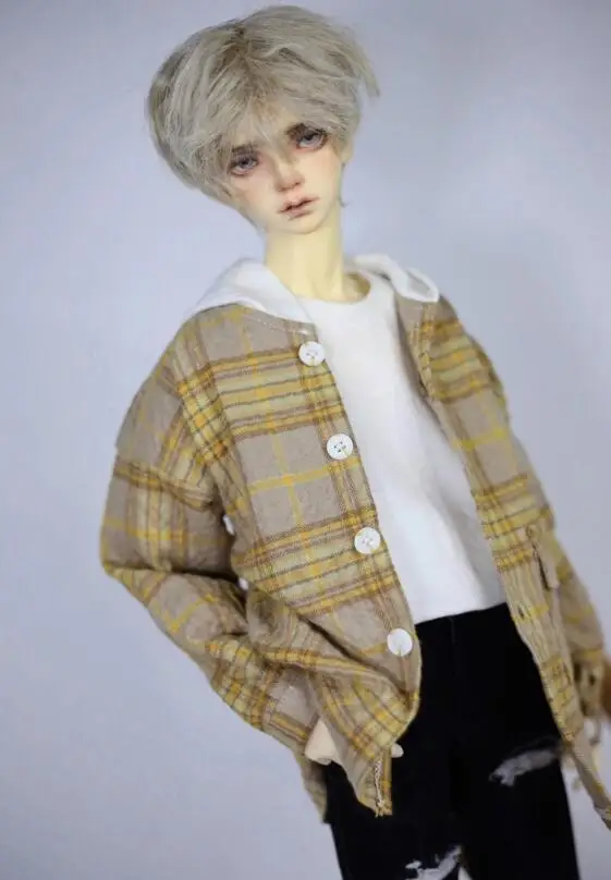 D04-B196 Kinder handgemachtes Spielzeug BJD/SD 1/3 1/4 MSD SD10 POPO68 Onkel 73 ID75 Karierte Strickjacke mit Kapuze, Hemdjacke, 1 Stück