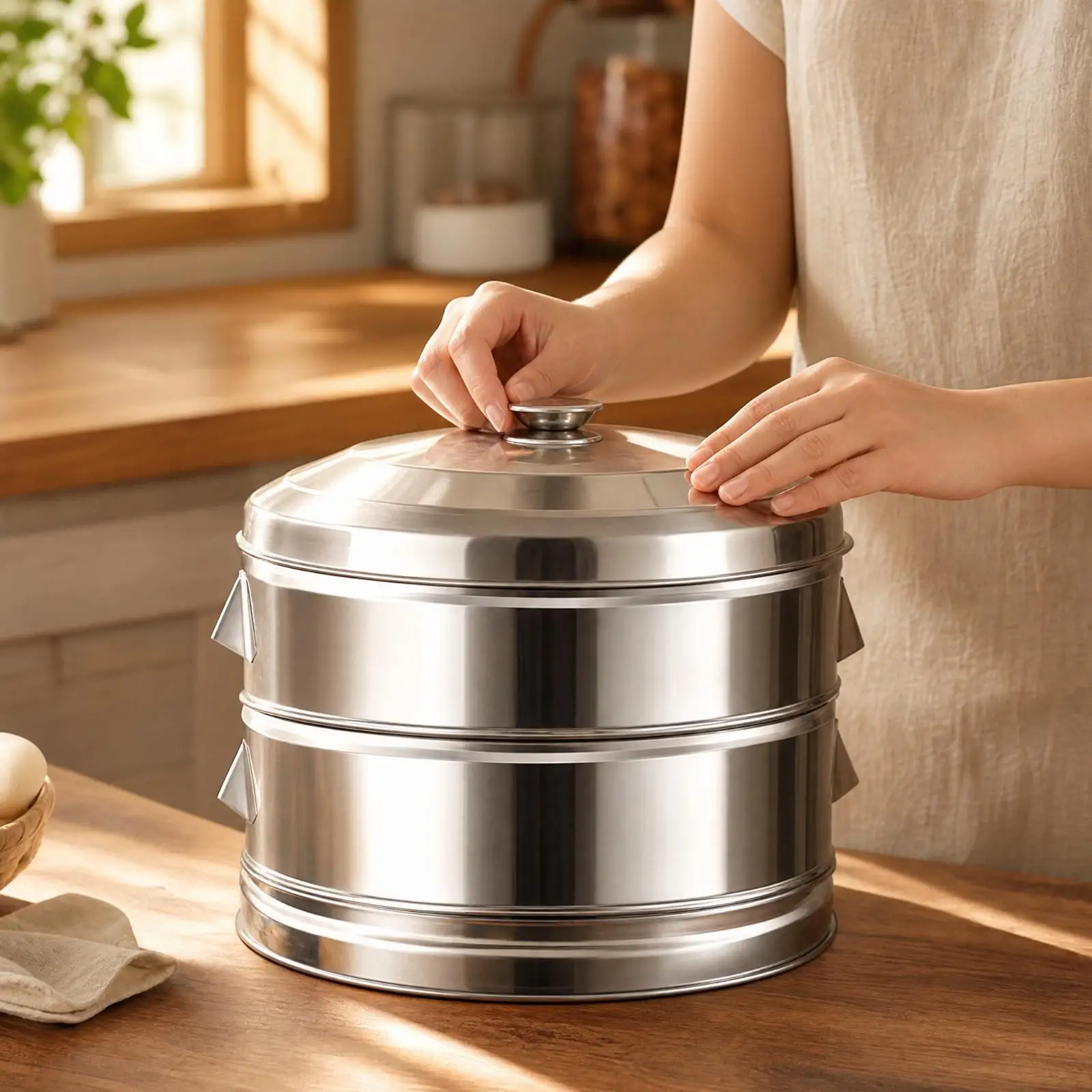 Double Layer Stainless Steel Steamer Pot for Dumplings Vegetables Fish with Perforated Trays