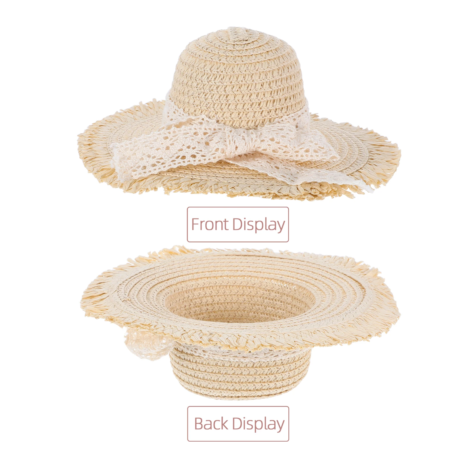 قبعات صغيرة من القش مزخرفة بشريط من الدانتيل المنسوج الطبيعي لحرف بيت الدمى وإعداد مشهد الحفلات ملحقات حرفية صغيرة