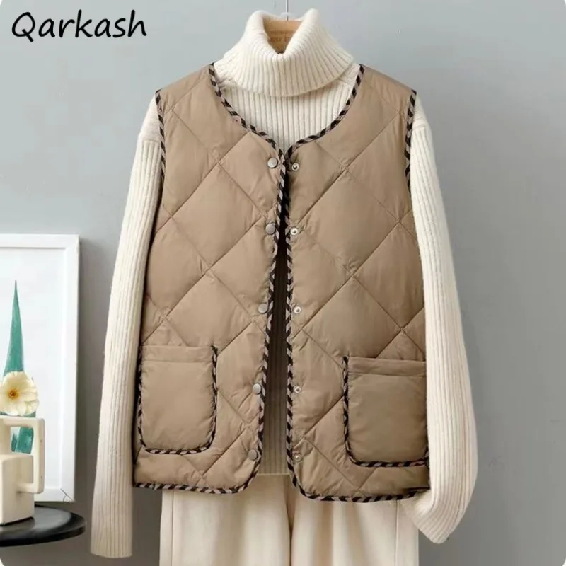 

Down Jackets Vests Women Spring Autumn Loose Striped Sleeveless Coats Thermal Casual Simple All-match Fashion Windproof New