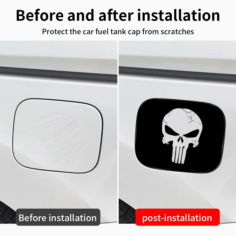 Terrible Punisher Skull Car Oil Fuel Tank Cap Cover Anti-Scratch Trim Sticker Waterproof Sunscreen Auto Tank Sticker Accessories