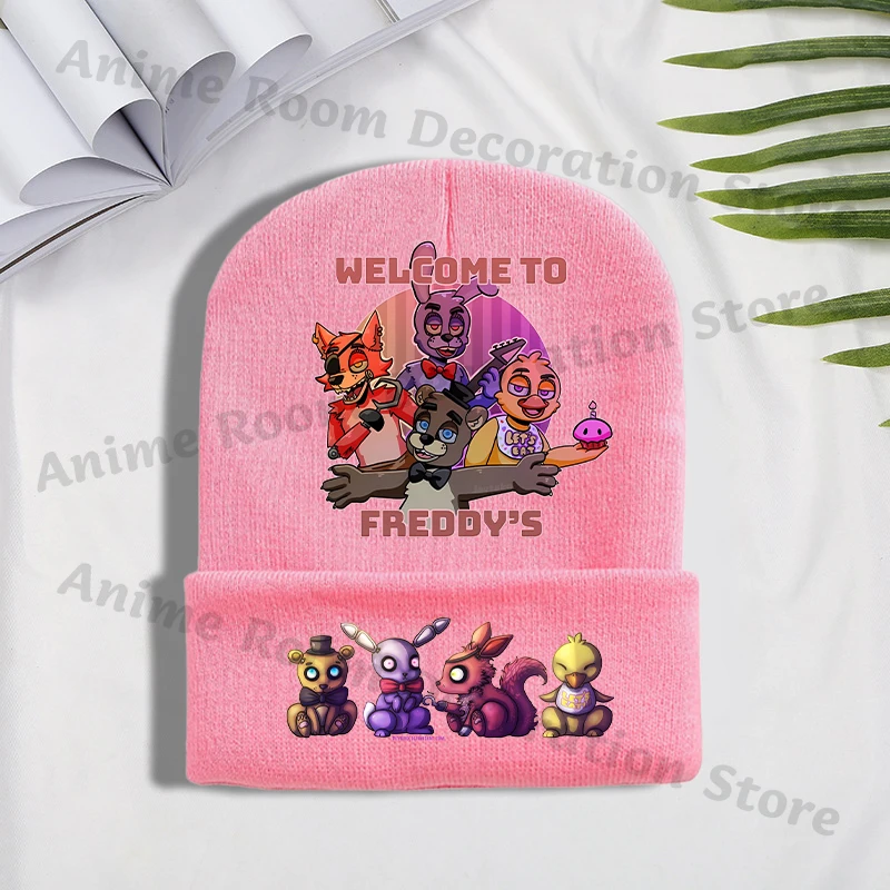 FNAF محبوك قبعة للبنين بنات خمس ليال في فريدي أنيمي لطيف قبعات متماسكة الأطفال شتاء دافئ قبعة أنيقة على الموضة الاطفال الهيب هوب قبعات