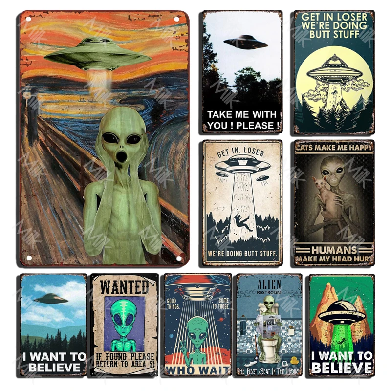 

Alien I Want To Believe Ufo Alien Believe Vintage Tin Sign Sky Believe Alien Ufo for Bar Club Pub Home Bedroom Poster Gift