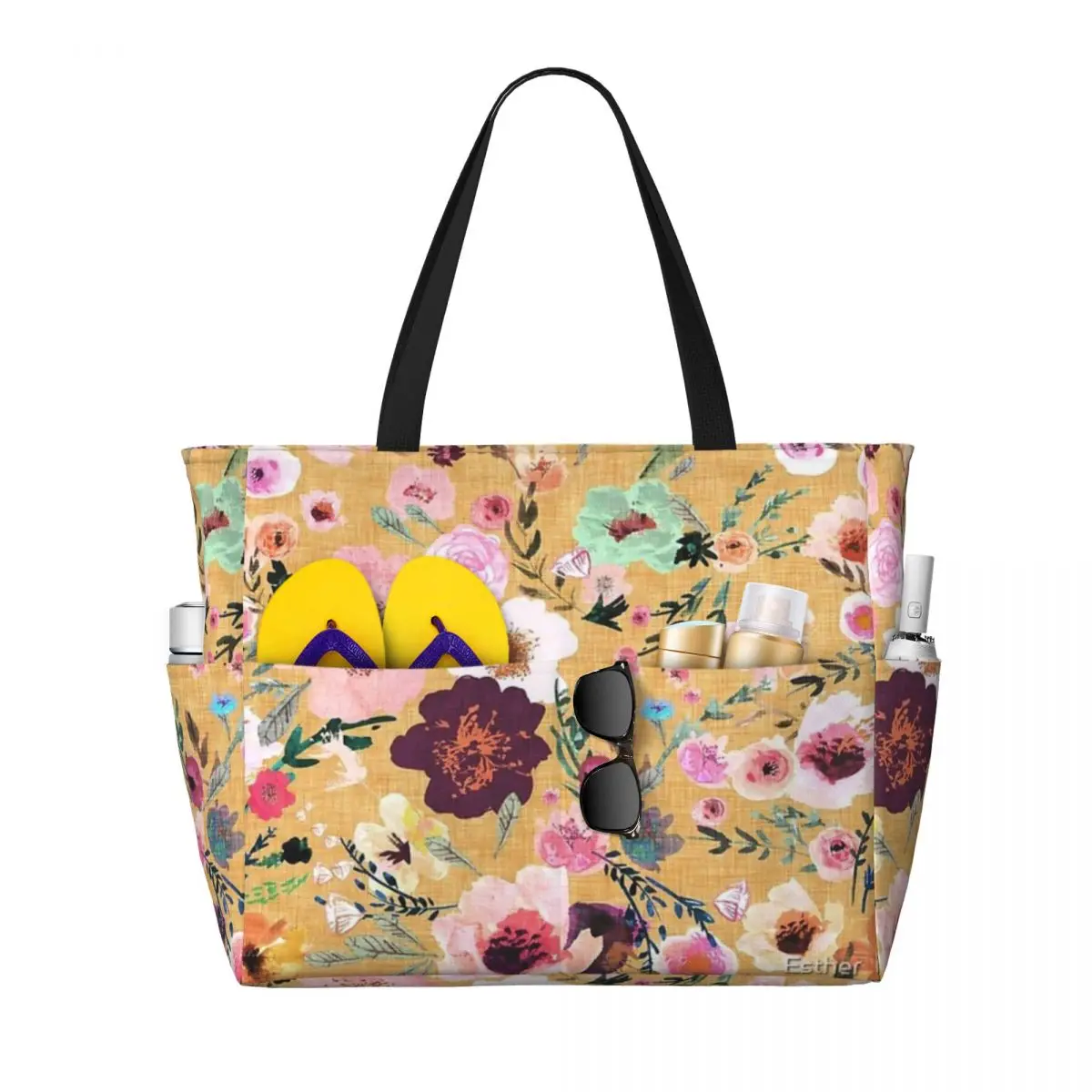 

Burst Into Bloom Beach Travel Bag, Tote Bag Retro Adult Travel Shoulder Bag Multi-Style Pattern