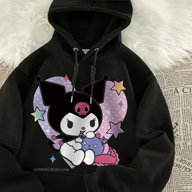 Sanrio Kuromi Cartoon Hoodie Children\'s Autumn Winter New Pullovers Fashion Casual Cute Kids Clothing Girl Long Sleeve Tops 2023