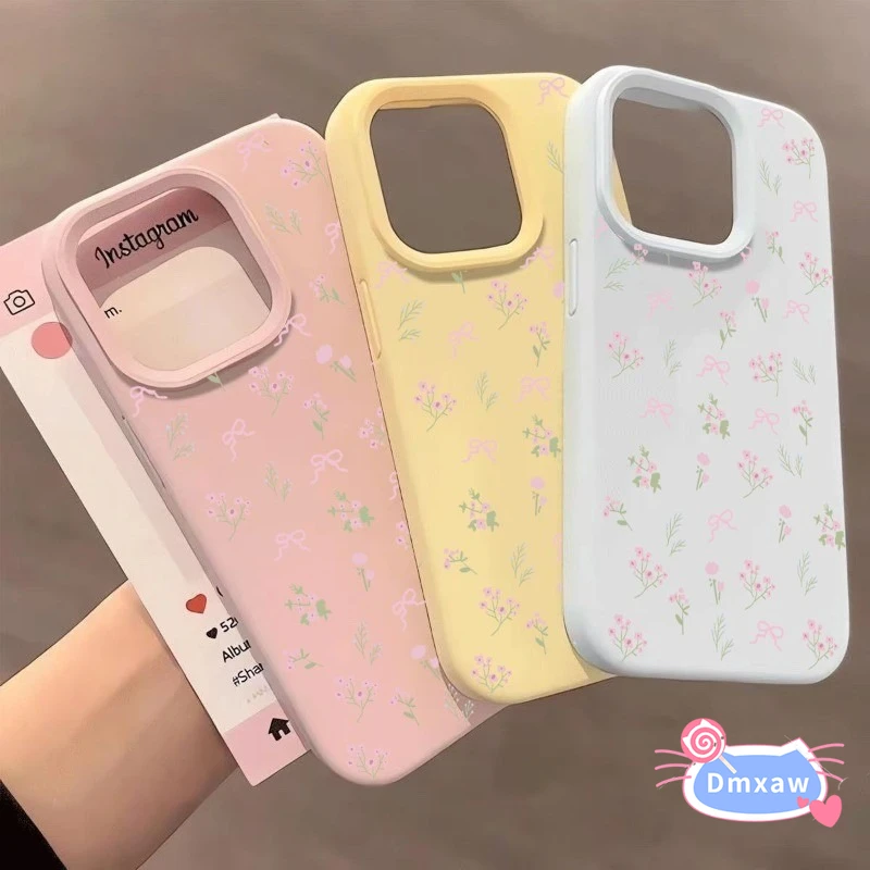 Elegant Floral Print Phone Case For iPhone 17 Air 16 15 14 Pro Max Plus 13 12 11 Pro Max Dopamine Matte Simple Flower Bow Cover