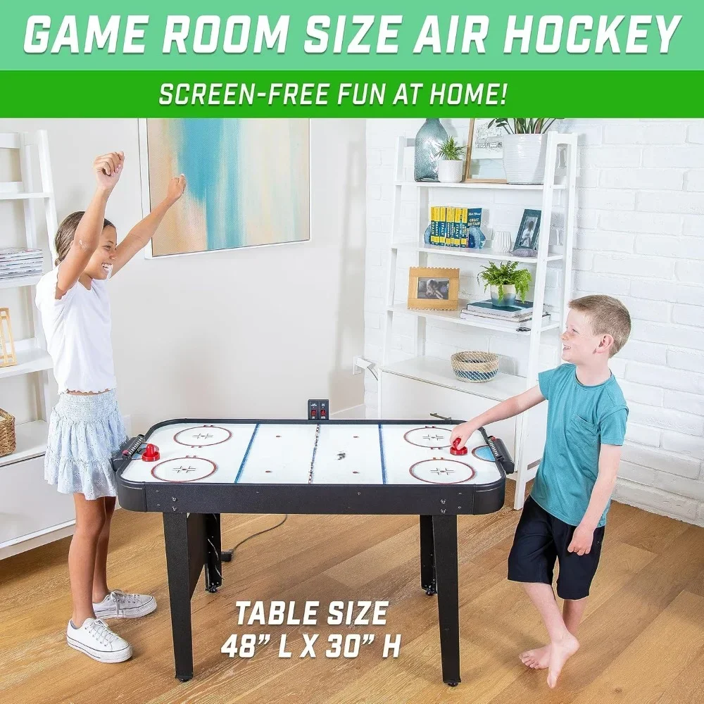 48 Inch Air Hockey Arcade Table for Kids - Includes 2 Pushers, 3 Pucks, AC Motor, and LED Scoreboard - Oak or Black