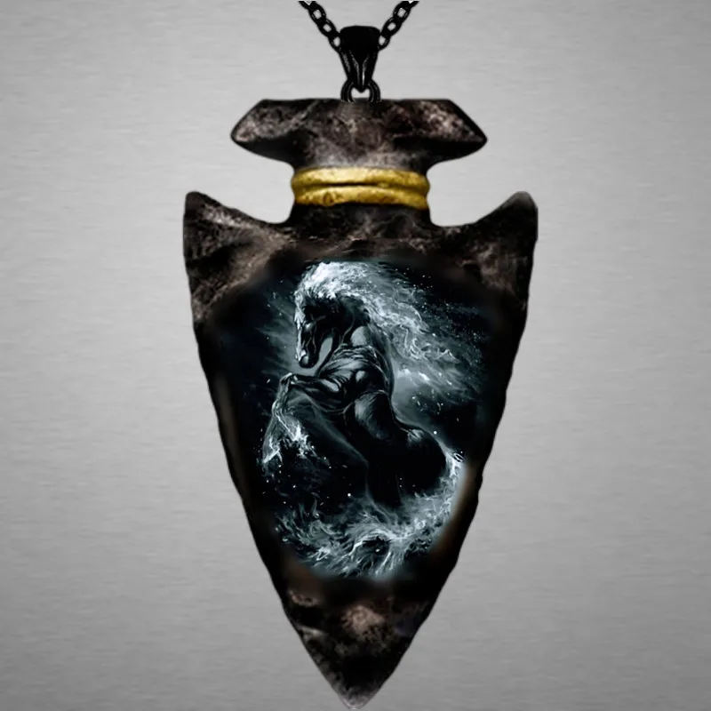 Creative Men Animal Horse Pendant Geometric Triangle Black Chain Necklace Punk Necklaces for Men Stainless Steel Jewelry Gift