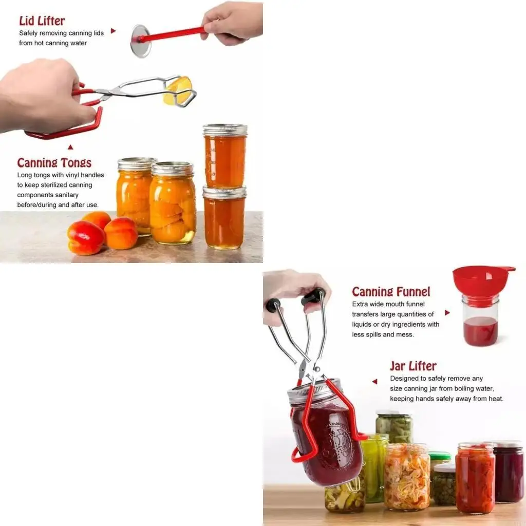 مجموعة رافعة تعليب مكونة من 6 قطع مع ملقط مرطبان وسلة أدوات مطبخ من الفولاذ المقاوم للصدأ للغليان والحفظ والتخليل #1