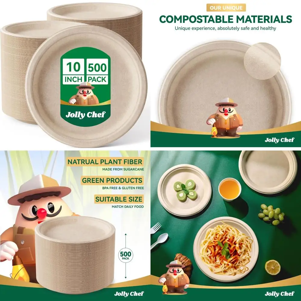 

Eco-Friendly Disposable Paper Plates - Heavy Duty Compostable Plates for Parties, Made from Bagasse Biodegradable Material