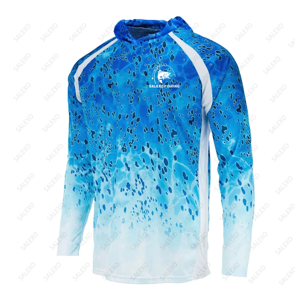 2023 salexo Long Sleeve Fishing Shirt Men UV Clothing Hooded Coat Sun Protectio Breathable Anti Mosqui