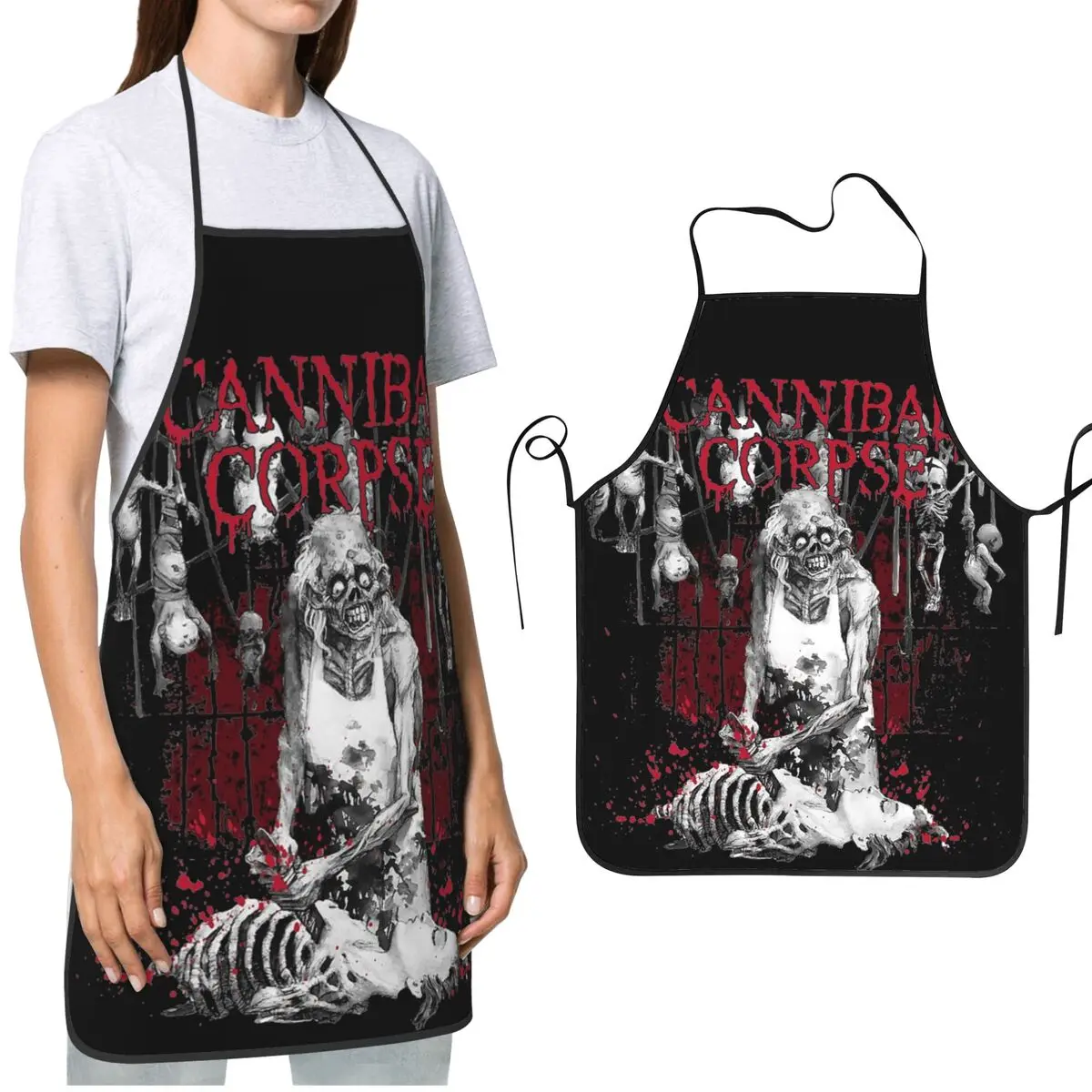 Adjustable Neck Strap Chef Apron Waterdrop Resistant Horror Cooking Kitchen Apron for Men Women Chef Gifts