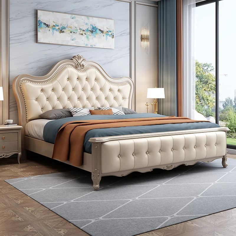 Nordic Queen Double Bed Modern Whitr King Luxury Headboard Double Bed Wood Boys Sleeping Cama De Casal Furniture For Bedroom