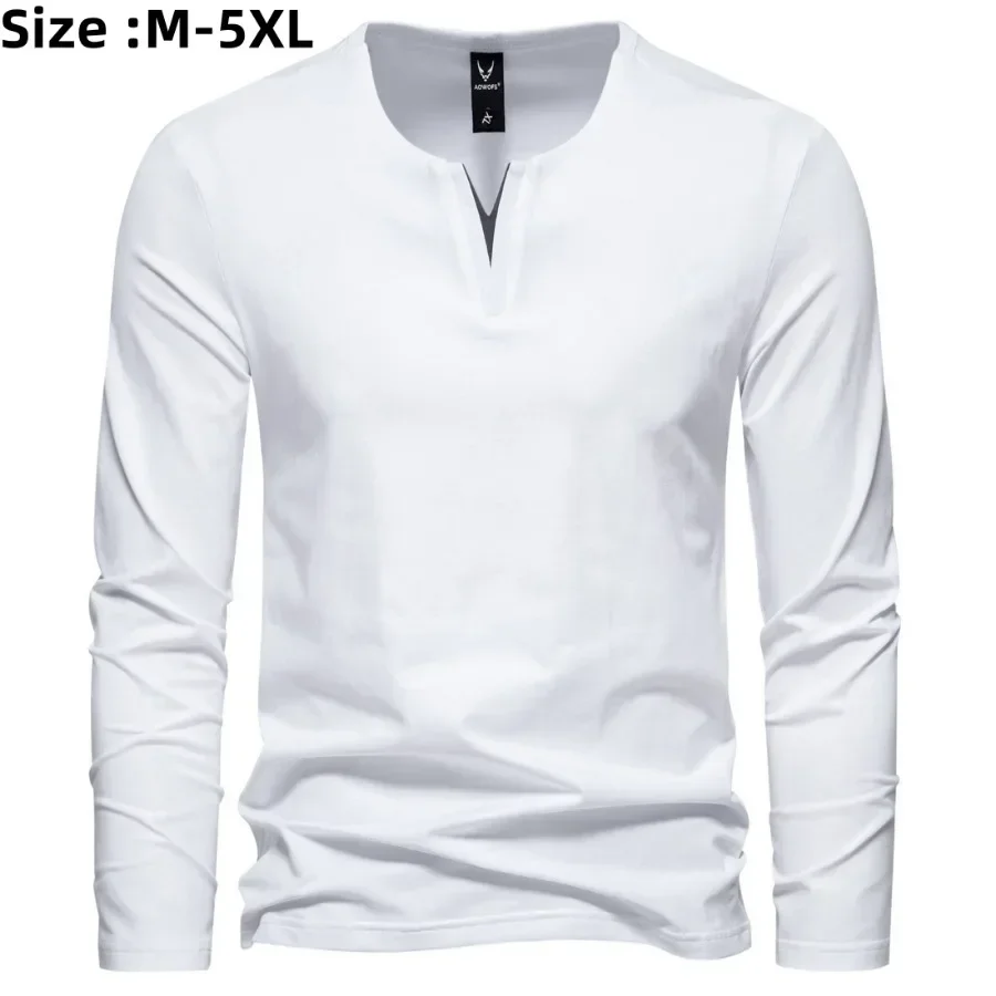 

2025 Men's Casual Long Sleeve T-Shirts Solid All Match Oversized Bottom Shirts Male Business Party Club Black White Shirts Male