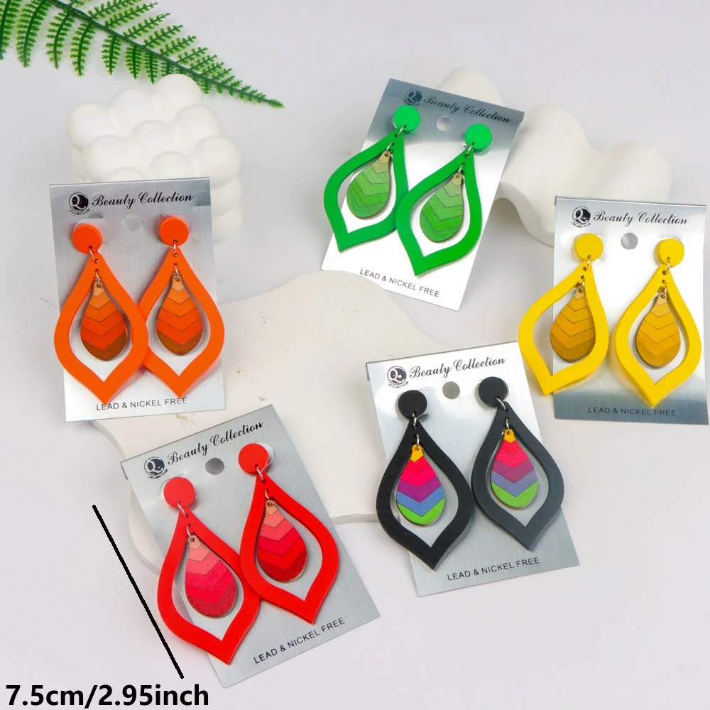 10/20/30/50Pairs/Lot Fashionable Printed Women\'s Wooden Thread  Bohemian Vintage Hanging Earrings Daily Jewelry Randomly Shipped