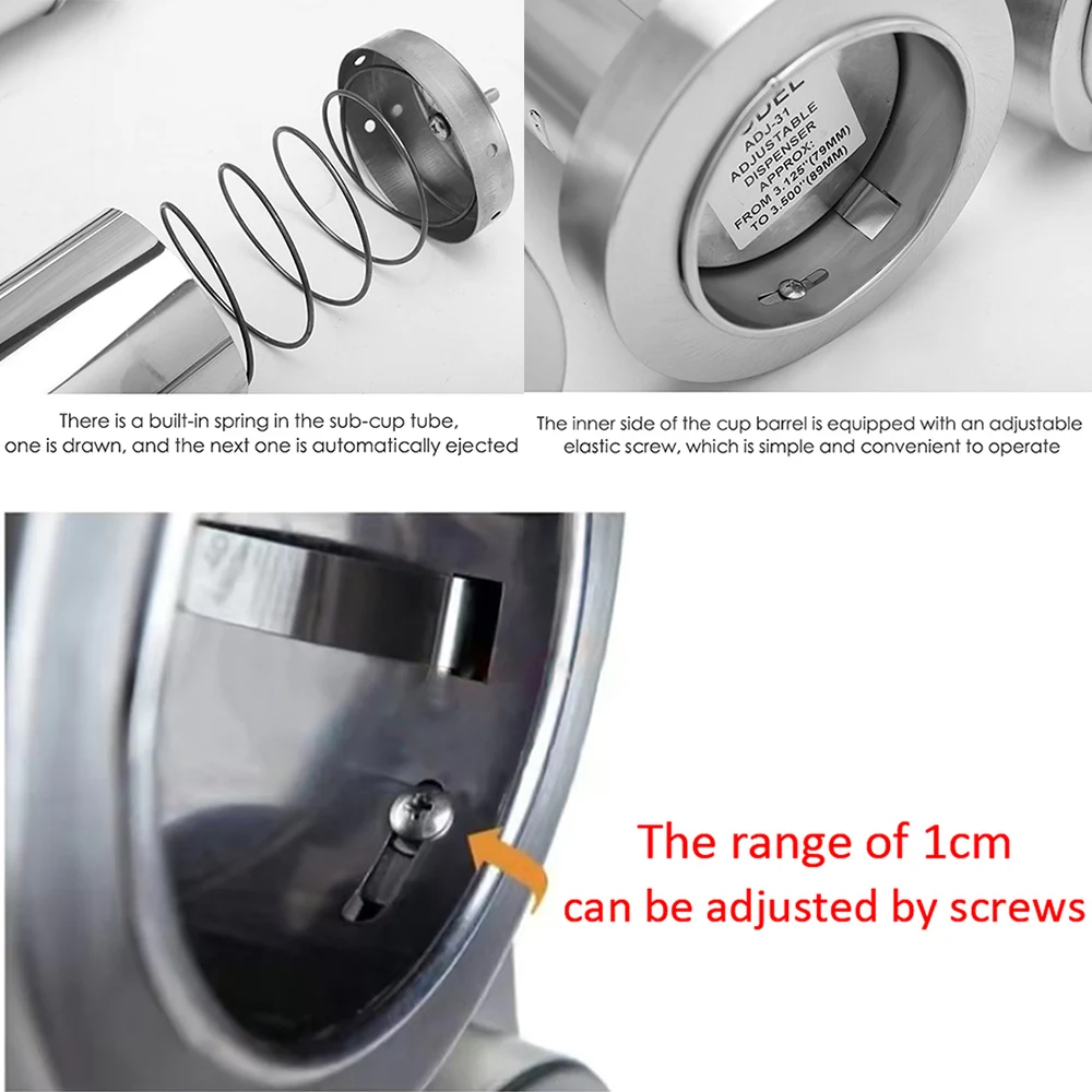 Dispensador de tazas de té con burbujas Xeoleo 304 #   Portavasos de café de acero inoxidable, dispensador automático de tazas desechable de 69-79/79-89/89-99mm