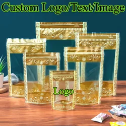 100PCS Stand-up Plastic Gold Ziplock Clear Window Storage Bag DIY Matcha Coffee Snack Biscuit Candy Bakery Tea Packaging Pouches