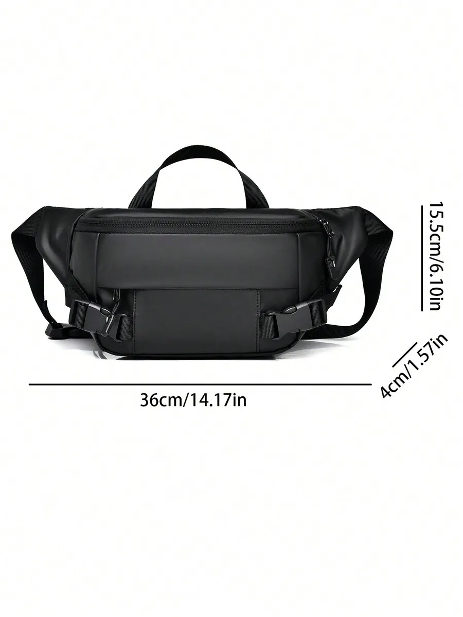 Stylish Solid Black Waterproof Oxford Cloth Shoulder Bag/Crossbody Bag/Waist Bag, Made Of Coated Oxford Cloth Material, Suitable