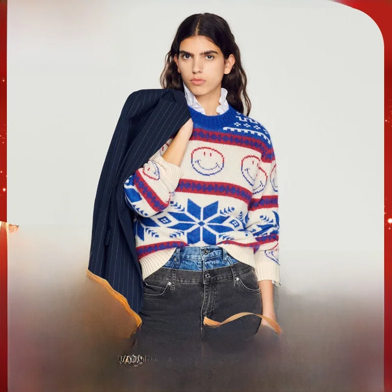 

Faionable Color Blo Face Knitted Sweater Spring 2023 Women's Retro Commute Sle Long Sve Regular Fit Knitwear