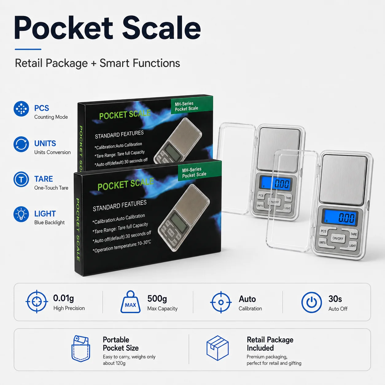 1/2 Stück 500g/0,01g Digitale Taschenwaage, Hochpräzise Mini-Schmuckwaage mit LCD-Anzeige, Tragbares Gramm-Wiegewerkzeug für Zuhause