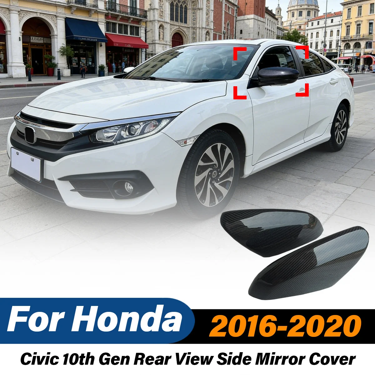 For Honda Civic 10th Gen 2016 2017 2018 2019 2020 Glossy Black Rear View Side Mirror Cover Car Styling Upgrade Accessories