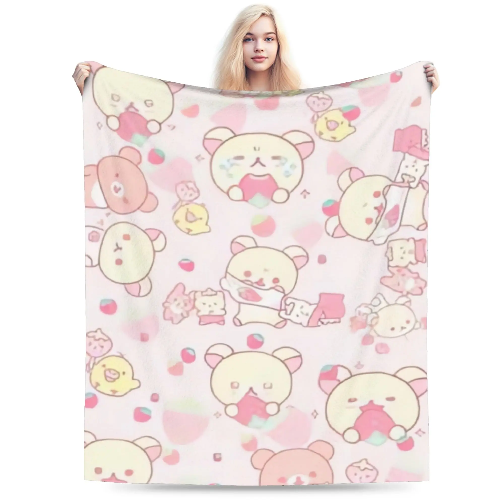 Cute Bear Rilakkuma (7) Warm Blanket  Students Plush Throw Blanket Fashion Outdoor Flannel Bedspread Sofa Bed Cover