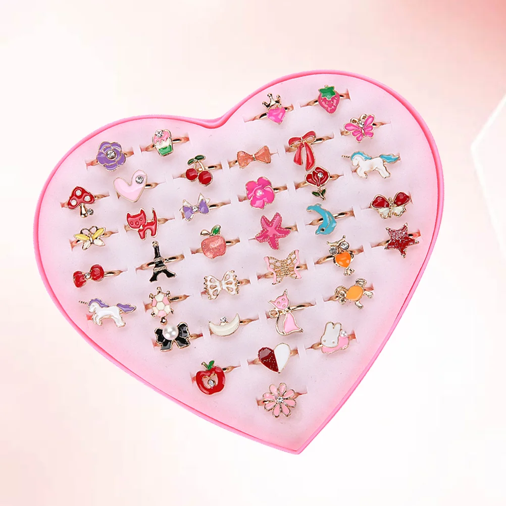 

36pcs Alloy Cartoon Rings Lovely Jewelry Toys Gift Party Favors for Children Girls Mixed Patterns and Colors