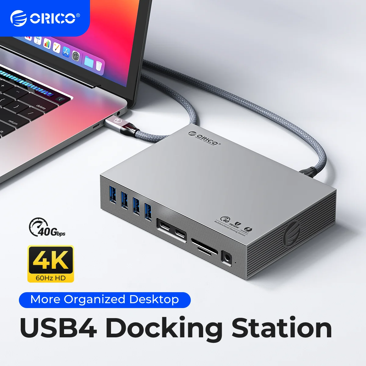 ORICO USB4 Type C Docking Station Triple Display Type C to 8K60Hz DP 40Gbps HUB RJ45 3.5mm PD SD for PC Windows Mac OS