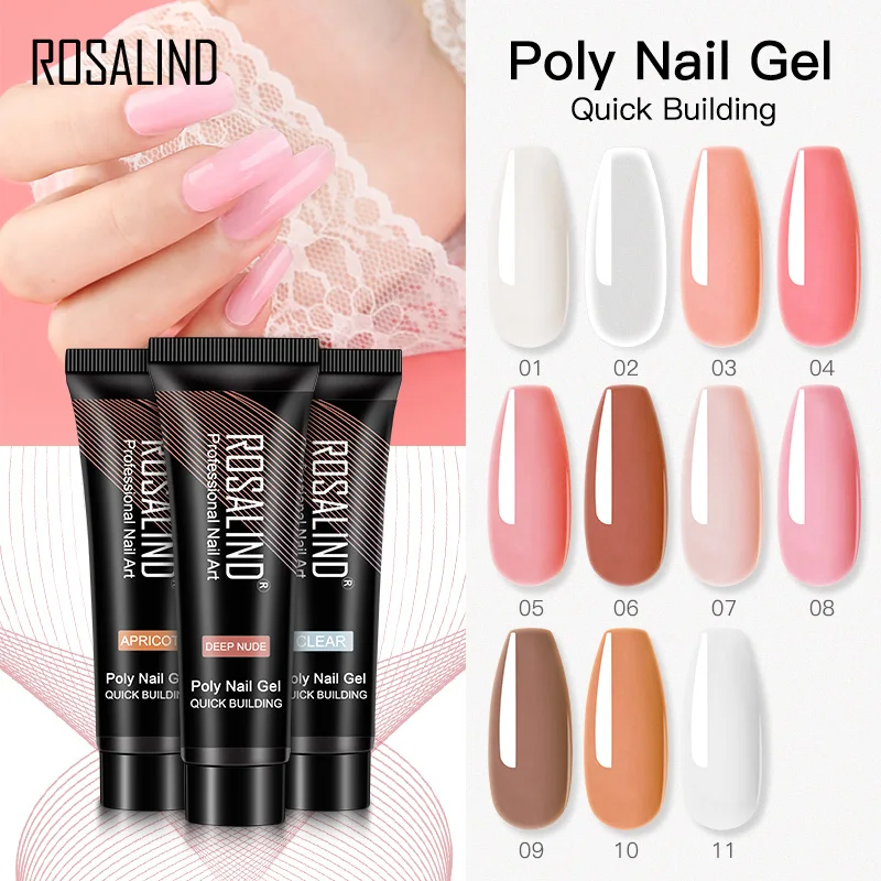 ROSALIND Color Poly Nail Gel Builder Hybrid Varnishes Gel Nail Poly Nail Polish Soak Off All For Manicure 30ml Nail Extension