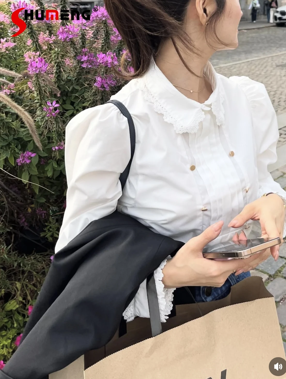 

2025 Spring and Autumn New White Long Sleeve Shirt Japanese Sweet Slim Fit Elegant Fashion Shirt Women's Daily Basic Blouses Top