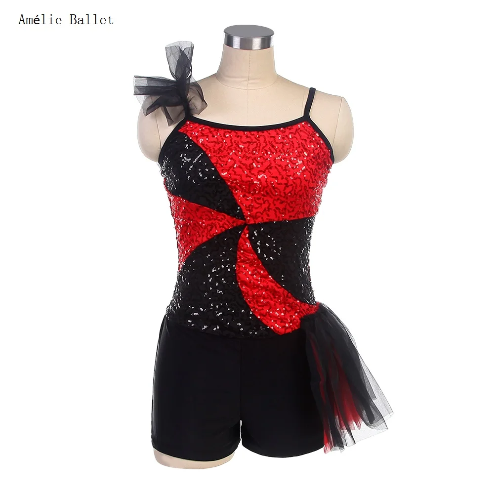 

14101 Red & Black Sequin Spandex Bodice Bikeshort Ballet Dress Child & Adult Ballet Jazz & Tap Dance Costume