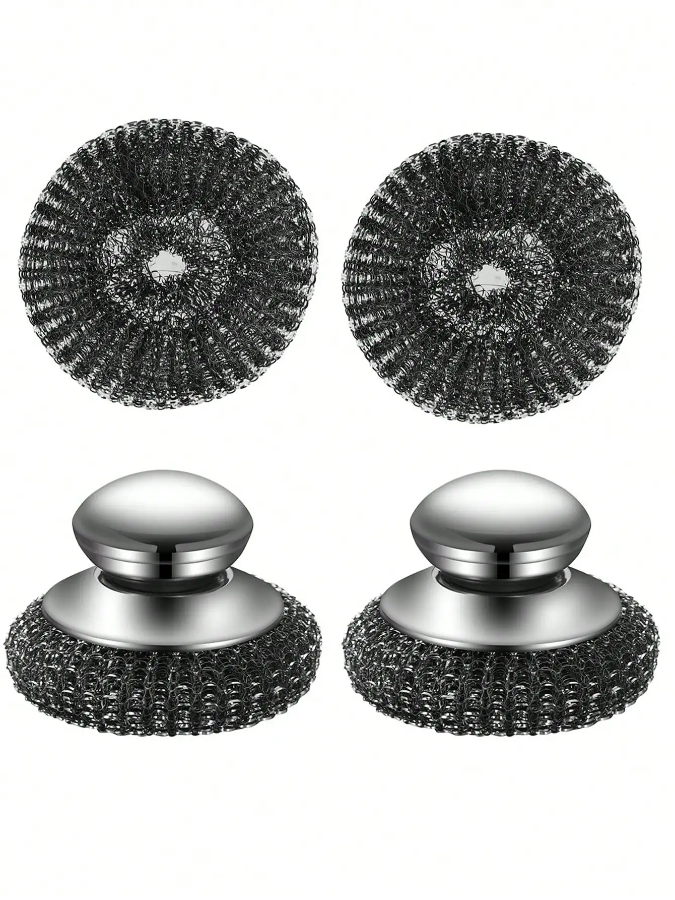 1/2 Pcs Stainless Steel Pot Brush With Handle, Heavy Duty Dish Scrubber Scouring Pad, Steel Wool Cleaning Brush, Suitable For Pots, Pans, Grill, Sink
