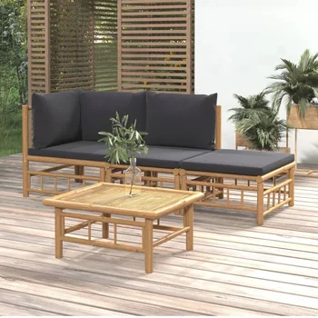 4PCS Patio Lounge Set with Dark Gray Cushions Modern Style Comfortable Garden Sofa Set