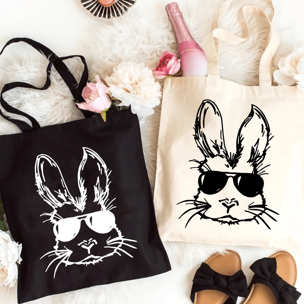 

Easter Bunny Canvas Tote Bag with Bible Verses, Durable Canvas Shoulder Bag for Daily Commute Large Capacity Trendy Simple Style