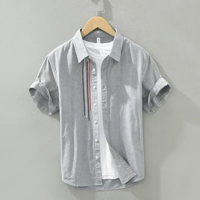 Camisa blanca de manga corta para hombre, camisa informal de algodón puro con cuello vuelto, ropa de moda para verano, nueva